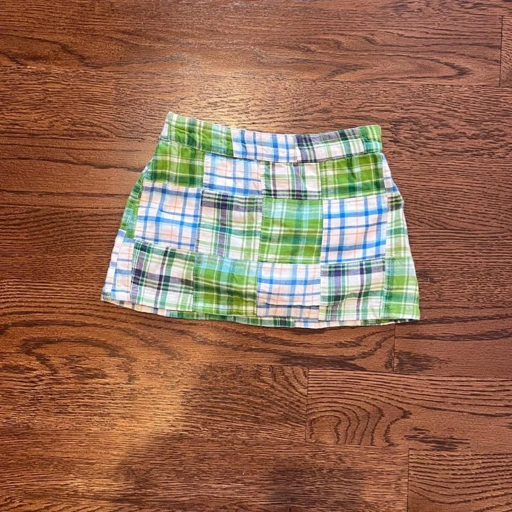 ⭐Y2K Vintage Toddler Girls Plaid Patchwork Mini Skirt Green Blue Size 4